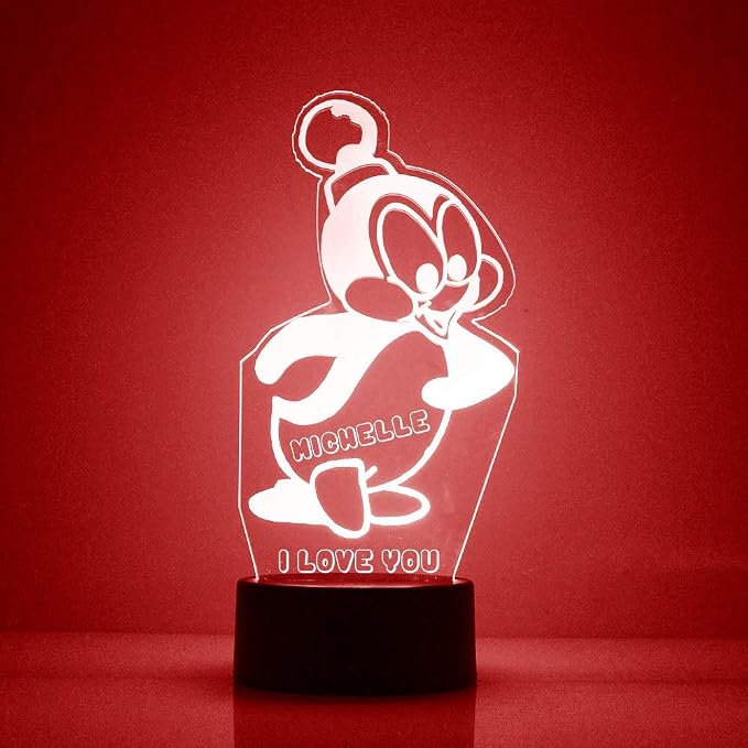 Personalized Penguin LED Sign Night Light Lamp with Remote, Custom Text, Acrylic Display with 16 Colors & 4 Modes, Battery or USB Power, Made in The USA