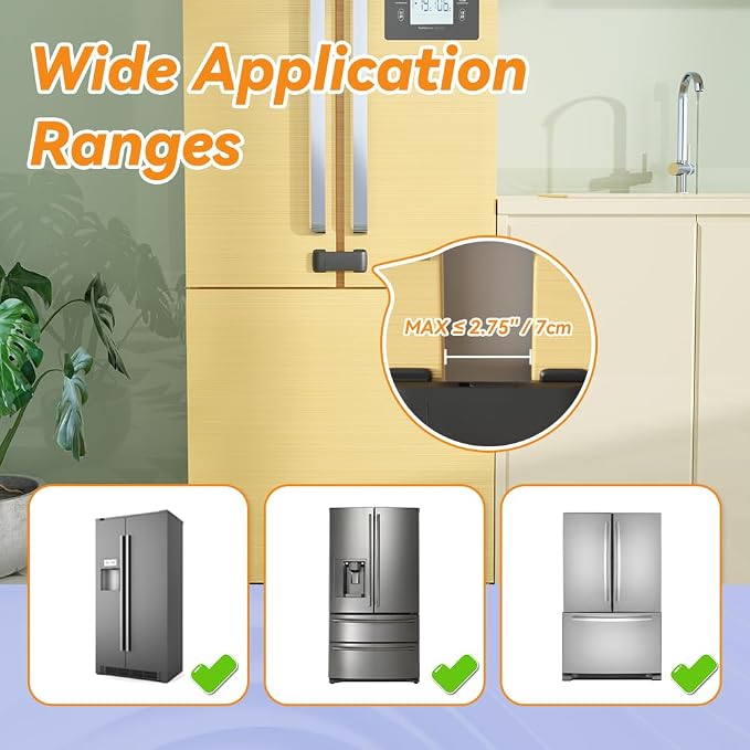SAFELON 2 Pcs Baby Safety French Fridge Door Lock, Childproof Double Door Refrigerator Lock, Cabinet Cupboard Lock for Toddlers & Babies, Easy to Install (Black)