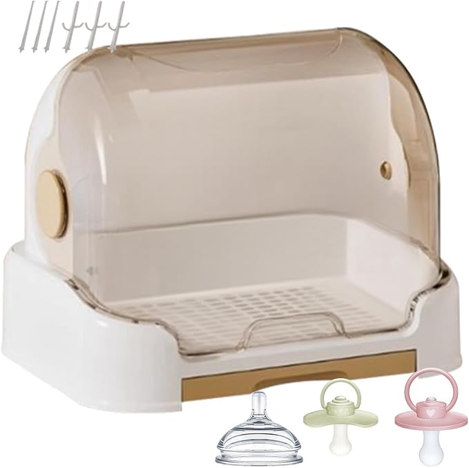 Kid Bottle Storage Box,Kid Bottle Drying Rack with Cover with Lid and Detachable Drain Tray, with 6 Drain Support Racks, for Various Daily Necessities for Kids