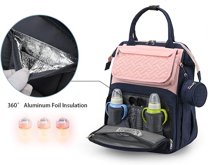 Diaper Bag Backpack with Changing Pad Pacifier Case, Diaper Bag Backpack for Dad and Mom, Maternity Bag Organizer (Blue Pink)