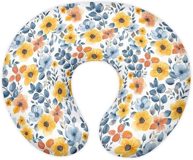 Blue Yellow Floral Nursing Pillow Covers for Girls Baby Breastfeeding Pillow Slipcover Nursing Pillow Cover for Baby Infant Feeding Position Support Soft Pillow Covers