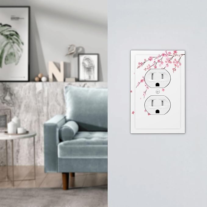 Watercolor Cherry Blossoms Flowers Pink Floral Outlet Covers 1 Gang Duplex Light Switch Cover Decorative Switch Plates Electrical Receptacle Faceplate Wall Plate for Bedroom Living Room Decor