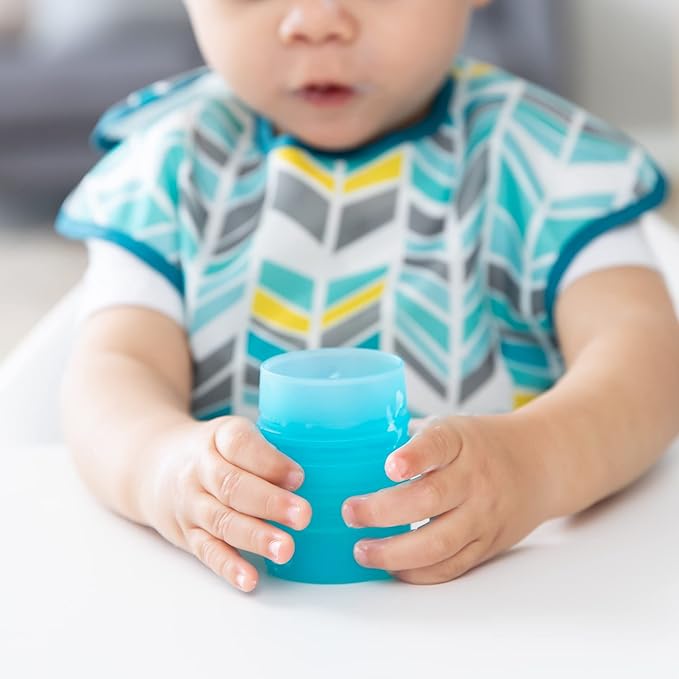 Bumkins Baby and Toddler Cups, Sip Cup, Spill Proof Training Drinking for Babies Ages 4 Months, Tip Proof, Platinum Silicone Starter Cup, First Year Learning Supplies, Easy to Hold, Holds 2oz, Blue