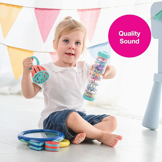 Edushape First Birthday Gift Set - Baby Musical Instruments & Toddler Music Set - Music Toys Baby Gift ??Includes Hand Drum, Rain Stick, Shakers, Bell - Interactive Toddler Music Toys for Toddlers 1-3