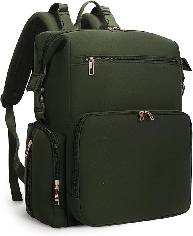 CEI-CEI Neoprene Diaper Bag Backpack with Insulated Pockets, Large Newborn Baby Maternity Bags Travel Tote with Changing Pad (Army Green)