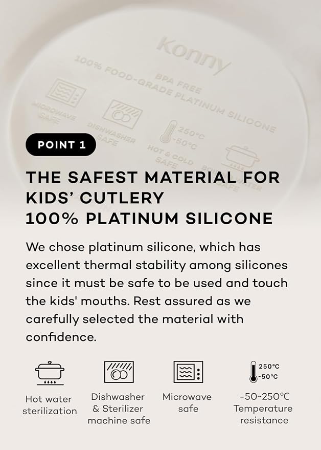 Konny EASYFEED Silicone Plate with Lid (1-4Y) 3-Divided Suction Plate Baby Led Weaning Supplies Training Baby Utensils Feeding Supplies (Sage)