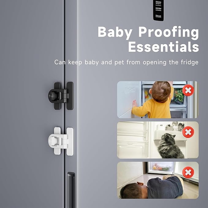 2 Pack Child Proof Refrigerator Lock with Sticky Adhesive Pads, kids Safety Locks for Doors, RV Refrigerator, Oven Lock Safety Baby Cabinet Locks, Black