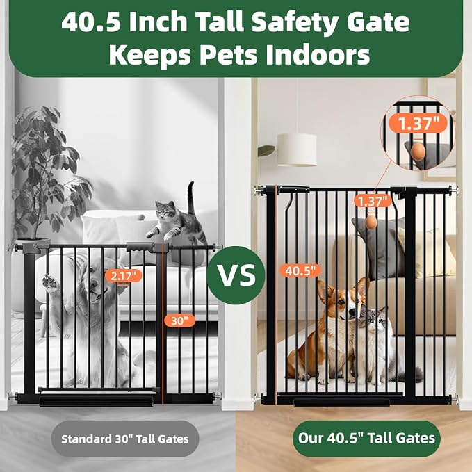 40.55" Tall Wide Baby Gate for Doorways Stairs, 65.7"-71.2" Extra Tall Dog Pet Gates for Large Opening, High Child Kid Safety Door No Drill, Auto Close Cat Proof Hallway Kitchen Indoor House, Black