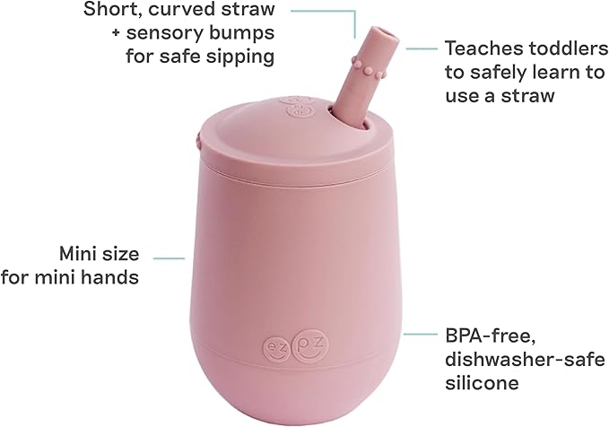 ezpz Mini Cup + Straw Training System (Blush) - 9 Months+ - 100% Silicone Training Cup for Infants + Toddlers - Designed by a Pediatric Feeding Specialist