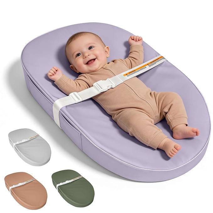 Baby Changing Pad, Waterproof Vegan Leather Wipeable Diaper Changing Pad with Safety Strap Non-Slip Changing Mat for Dresser & Table