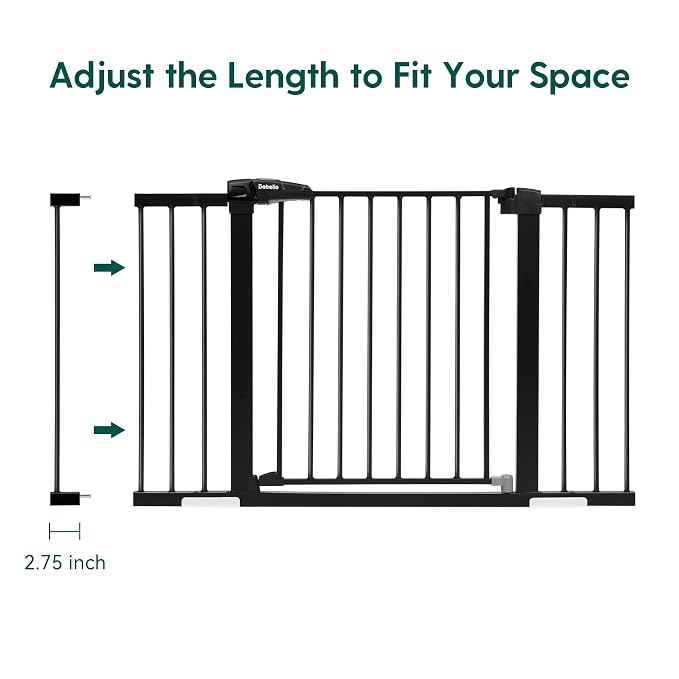 BABELIO Metal Baby Gate, 2.75 Inch Black Extension, Extra Wide Baby Gates for Stairs & Doorways, Pressure Mounted Walk Thru Child Gate with Door, NO Need Tools NO Drilling,28" Tall