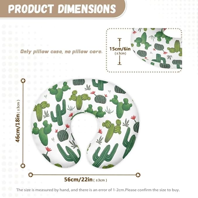 Cartoon Cactus Pillow Cover for Infant Snug,Stretchy Nursing Pillowcase for Bottle Feeding with Hidden Zipper