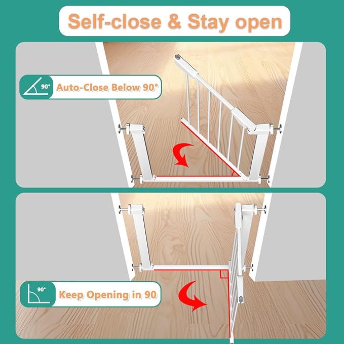 Fairy Baby Narrow Baby Gate for Stair, 22.8"-25.5" Wide Pressure Mounted Pet Gate for Doorway, Easy Walk Thru Child Safety Gate, White