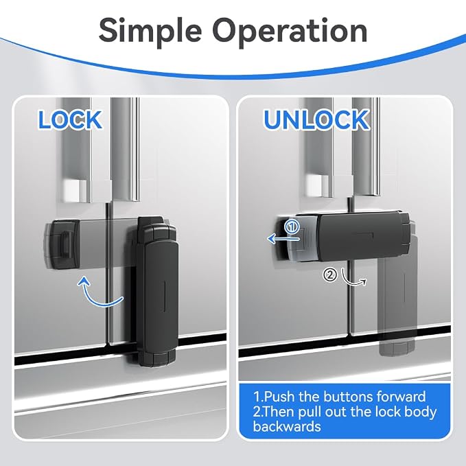 SAFELON 1 Pack Baby Safety French Fridge Door Lock, Childproof Double Door Refrigerator Lock, Cabinet Cupboard Lock for Toddlers & Babies, Easy to Install (Black)