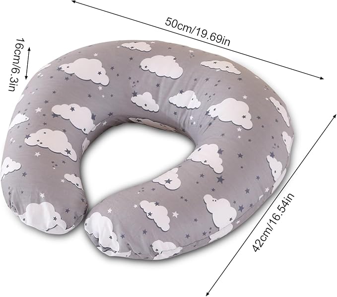 Nursing Pillow, Breast Feeding Pillows for Women, Removable Cotton Cover with Breathable Firm Fill, Baby Feeding Pillow for 0-12 Months, Breastfeeding Pillows, Machine Washable (Clouds)