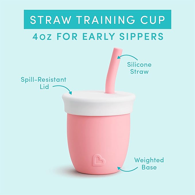 Munchkin Straw Cup with Removable Lid, for Babies and Toddlers 6 Months and Up, 4 Ounce, Silicone, Coral/Pink