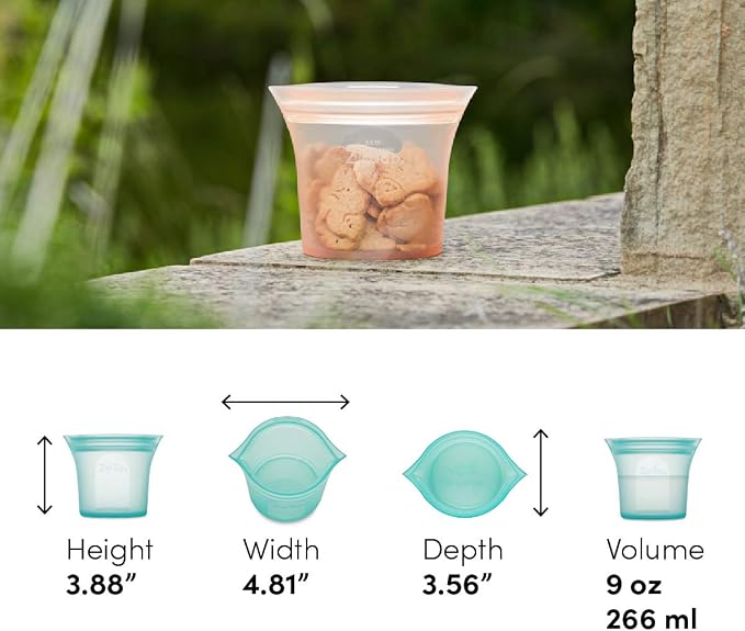Zip Top Reusable Food Storage Bags | Short Cup [Lavender] | Silicone Meal Prep Container | Microwave, Dishwasher and Freezer Safe | Made in the USA