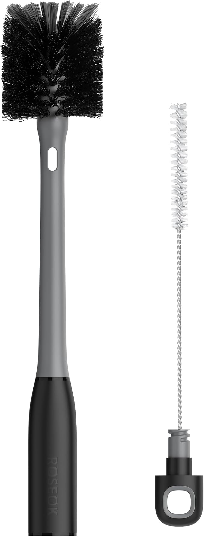 ROSEOK 2 in 1 Long Handle Bottle Brush with Straw Brush for Cleaning Glass, Sports Bottle, Coffee Mug, Black, 1 Pack