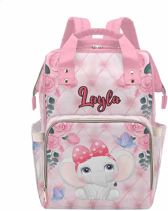 M YESCUSTOM Custom Bags with Name Personalized Pink Flower Diaper Bag Backpack Customized Waterproof Large Capacity Travel Daypack