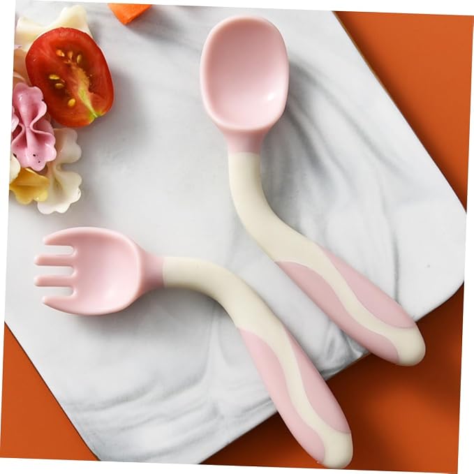 PRETYZOOM 2 Sets Silicone Fork and Spoon Utensils with Flexible Soft Tips Non Slip Handles Weaning Cutlery for Safe and Portable Feeding Tools