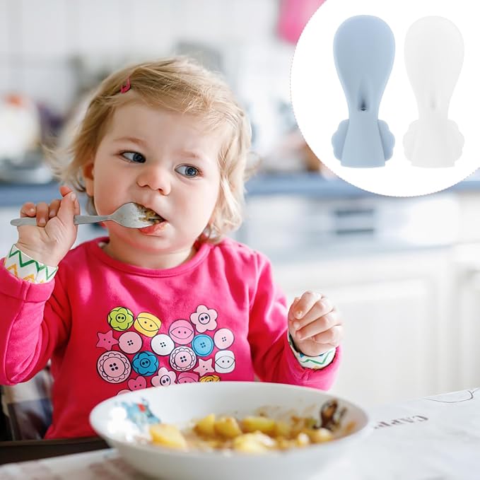 GLEAVI Silicone Baby Feeding Spoon Set with Food Pouch Squeeze Spoon Attachment for Infant Pureed Food Feeding Soft Reusable Infant Feeding Utensils 2-Pack