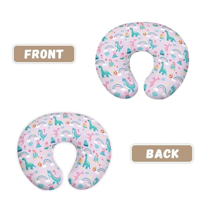 Removable Cover for Breastfeeding Pillows,Baby Nursing Pillow Cover, Ultra Soft Breathable, Stretchy Feeding Pillow Case with Hidden Zipper,Cartoon Dinosaurs Cloud Rainbow