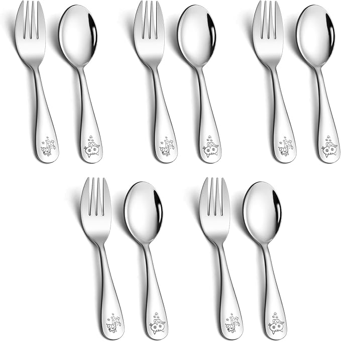 LIANYU 10-Piece Toddler Utensils Set, Stainless Steel Children Silverware Set with Kids Forks and Spoons, Kids Utensils Cutlery, Toddler Flatware for Preschooler and Child, Dishwasher Safe