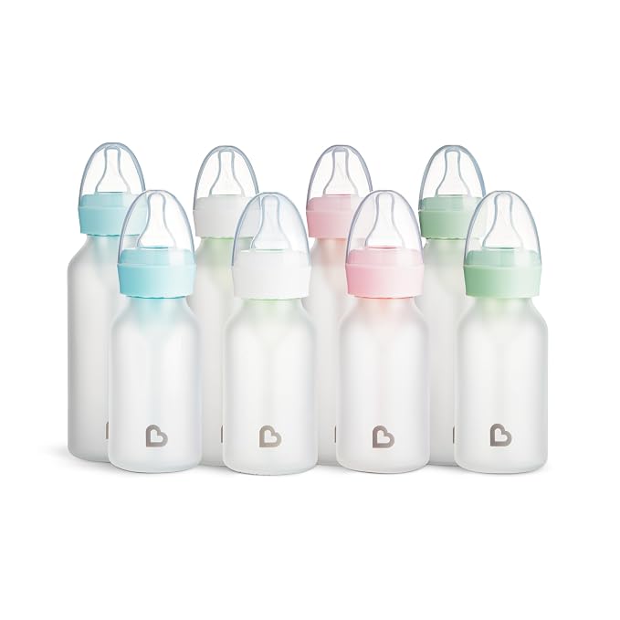 Munchkin Bond Glass Baby Bottles, Anti Colic Baby Bottles for Newborns, 4 oz Silicone Coated BPA Free Slow Flow Bottles for Breastfed Babies, Infant Feeding Bottle Set, 2 Pack, White