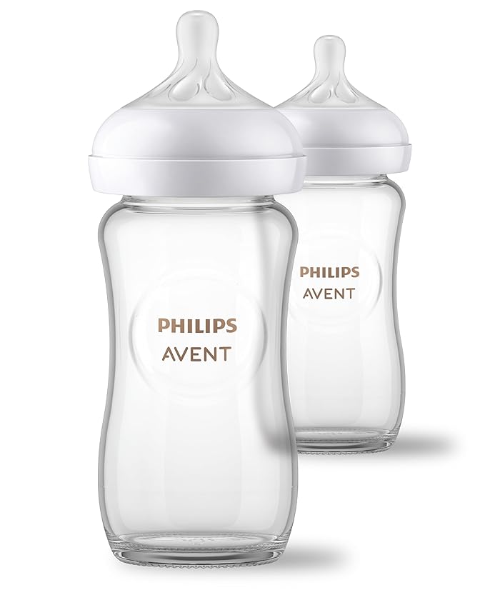 Philips Avent Natural Glass Baby Bottles with Natural Response Nipples (Medium Flow, Flow 3), 8oz, 2-Pack, SCY913/02