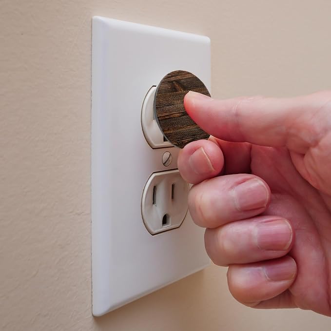 24 Packs Outlet Covers Baby Proofing, Vintage Brown Wood Socket Protectors Caps, Safety Plug Caps, Plastic Electric Socket Covers for US 2-Prong, Round Outlet Guard