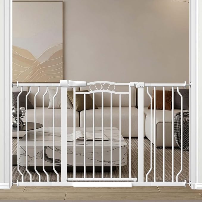 Fairy Baby 29.5"-53.0" Extra Wide Baby Gate for Doorway Pressure Mounted | Sturdy Metal Safety Child Gate for Stairs, No Drill Auto Close Dog Pets Gate for Walk Thru, Garden Arched Décor Elegance Gate
