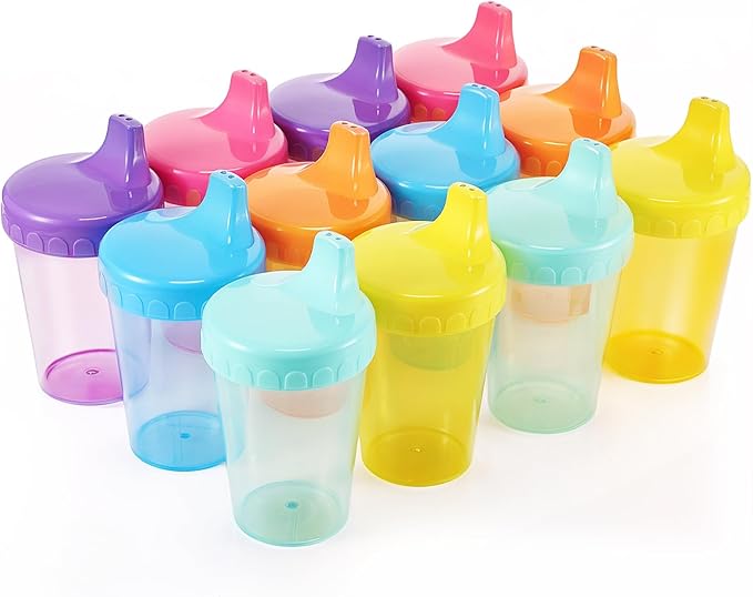 Mifoci 12 Pack 6.7 Oz. Sippy Cups without Stopper for Toddlers 1-3, Non-Spill Training Cups with Lids for Infant Small Baby Reusable Sippy Drinking, Dishwasher Safe, 6 Assorted Color