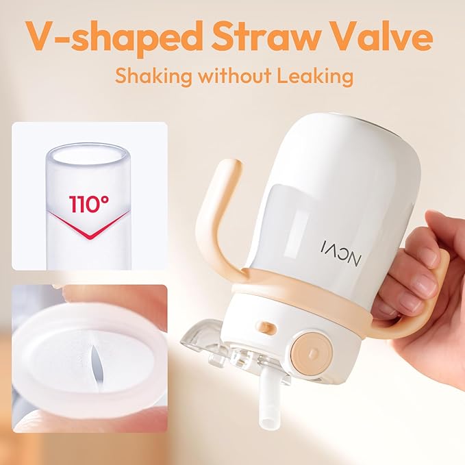NCVI Kids Stainless Steel Straw Cup for Toddlers 1-3 Years Old, Training Tumbler with Straw Spill Proof with Handle, Insulated Bottle to Keep Cold Warm for Water/Milk/Drink, Yellow 10oz,Christmas Gift