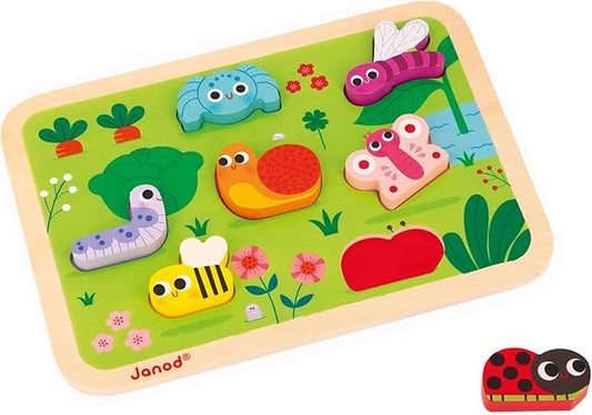 Janod - Garden Chunky Puzzle 7 Pieces - Toddler Playtime - Develops Fine Motor Skills - Encourages Imaginative Play - Safe Quality Materials - Easy to Grasp