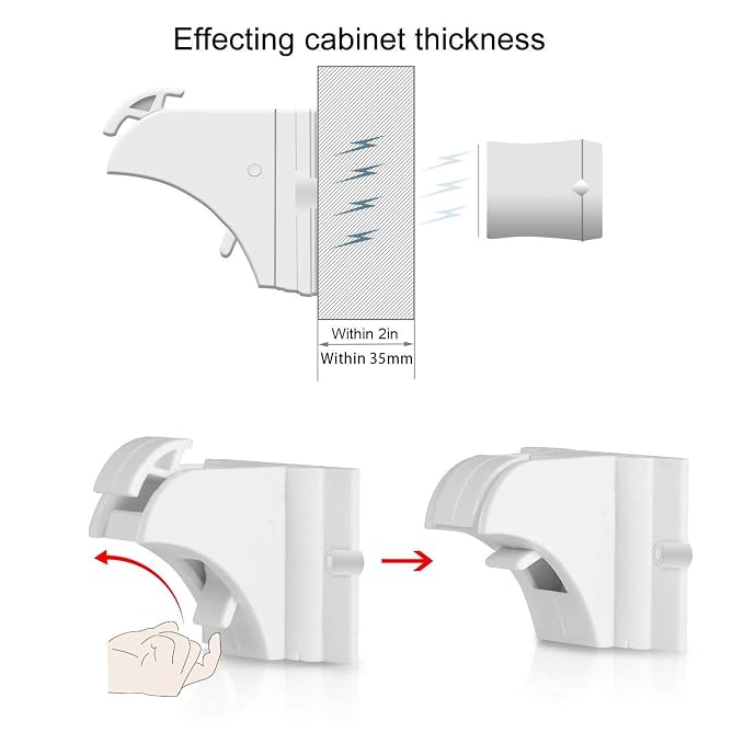 Vmaisi Safety Magnetic Cabinet Locks (4 Locks + 1 Key) Bundle with Extra Baby Proof Magnet Key, Work with Adhesive for Kitchen Cabinets, Drawers