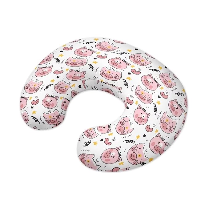 Skin Friendly Nursing Pillow Cover for Bottle Feeding,Removable Nursing Covers for Breastfeeding Pillows,Cartoon Pigs and Love