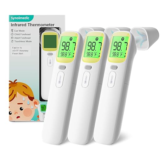 Ear Thermometer, Accurate Digital Baby Thermometer with Fever Alarm, Infrared Thermometer for Ear, Forehead & Touchless, Thermometer for Adults & Kids-Yellow 3packs