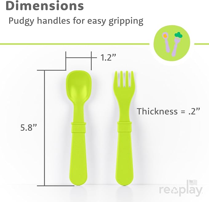 Re-Play Toddler Dinnerware Set - 3 Divided Plates, 3 Snack Bowls & 3 Fork and Spoon Sets - BPA-Free Kids Tableware - Dishwasher Safe - Made in USA from Recycled Materials, Aqua/Yellow/Lime