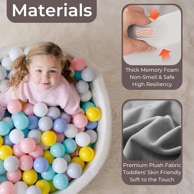 Wonder Space Deluxe Kids Round Ball Pit, Premium Handmade Kiddie Balls Pool, Soft Indoor Outdoor Nursery Baby Playpen, Ideal Gift Play Toy for Children Toddler Infant Boys and Girls (Brown)
