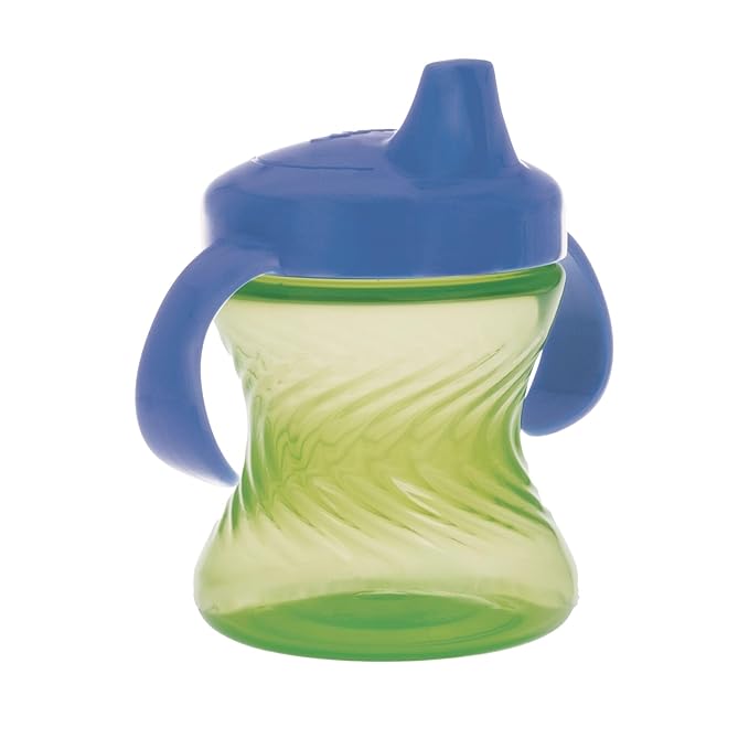 Nuby 2-Handle No-Spill Hard Spout Sippy Cup with Easy Grip - (3-Pack) 7 oz - Baby Sippy Cup with Controlled Sipping for 6+ Months - Green/Aqua/Red