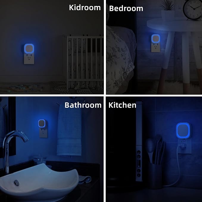 YUNLEX 4 Pack Azure Night Light, Crisp Modern Glow with Dimmable Soft Light & Indirect Reflection, Auto Dusk to Dawn Sensor, Plug in LED Nightlight for Bathroom,Toilet, Kitchen Counter, Modern Decor