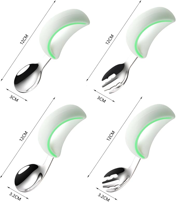 【BPA Free】Baby Spoons and Forks Set with case, 6M+,2 Style in 4 Pack, (Green)