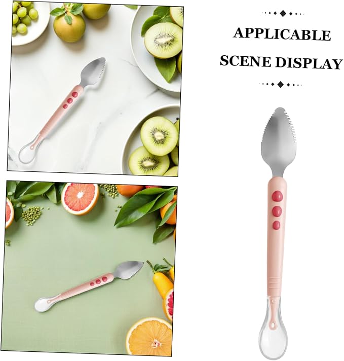 Double Head Fruit Puree Silicone Spoon with Serrated Edge for Safe Feeding and Training Soft Spoon with Compact Storage Box Practical Pink Utensil for First Stage Self-feeding
