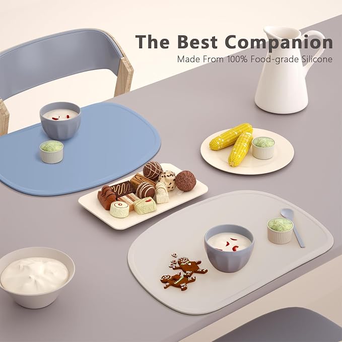 Cuddle Campus Set of 3 Silicone Placemats with Raised Edges for Kids,Toddlers,Babies, Non-Slip Dinning Table Mat, Baby Eating Mat, Food Mat Set 1