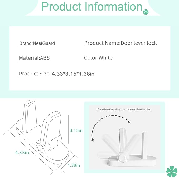 Door Lever Lock 1 Pack, No Drilling, ABS Material Door Handle Baby Proof with Strong 3M Adhesive Milky White