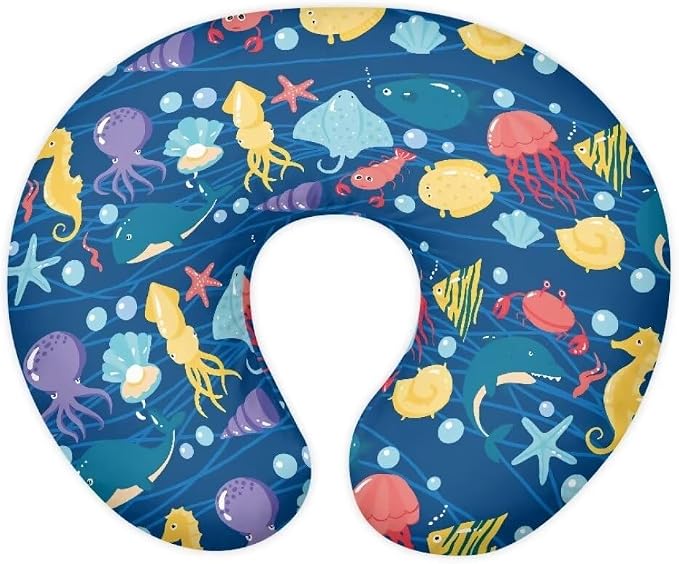 Nursing Pillow Cover for Baby Boys Girls, Blue Marine Animals Breastfeeding Pillow Slipcover Cushion Cover, Soft Fabric Fits Snug On Infant, Fits for Nursing Pillow Newborn