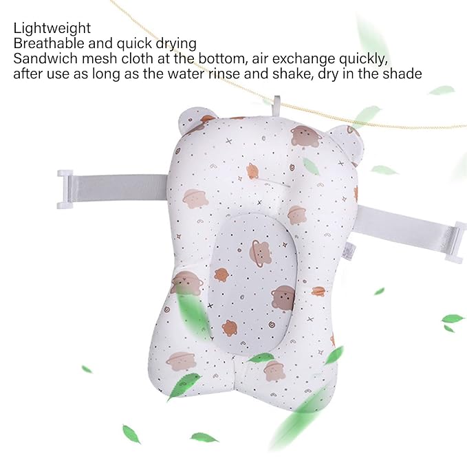 Soft Baby Bath Mat for Newborn, Quick-Dry Bath Cushion with Support Pillow for Safe Comfortable Bath Time, White