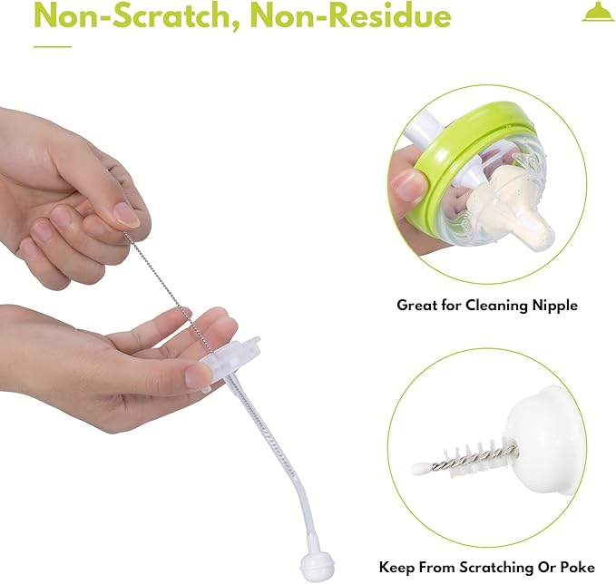 Carebabymore 8 Pcs Sponge Nipple Bottle Brushes, Baby Bottle Brush with 3 Pcs Nipple Cleaner, 3 Pcs Replacement Heads and 2 Pcs Straw Brushes, White