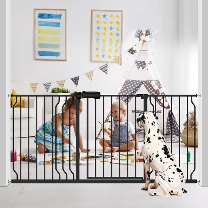 Fairy Baby Extra Wide Baby Gate Black 57.5-62 Inch Wide, Walk Through Pressure Mounted No Drill for Doorways, Long and Large Tension Dog Gates for Pet and Kids