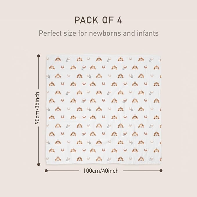 GLLQUEN BABY Muslin Swaddle Blankets 4-Pack Breathable Receiving Blankets (35" x 40") Soft Baby Blankets for Girls and Boys Newborn Essentials Muslin Burp Cloths Swaddle Wrap Baby Gift (Sun)